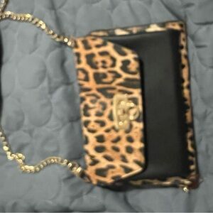 Leopard Print and Black Chain Shoulder Bag
